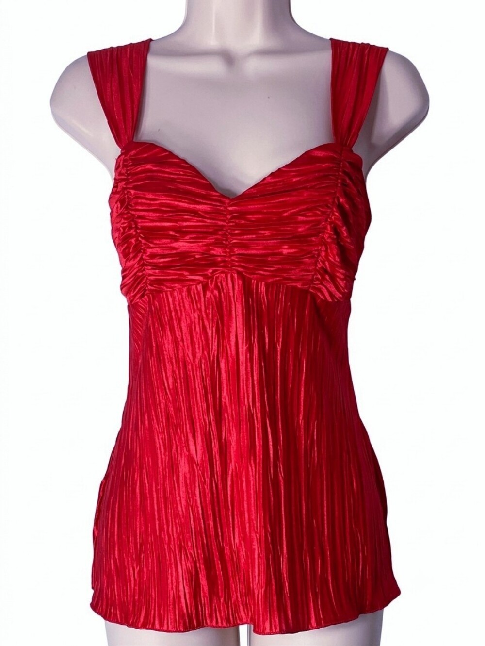 Vintage B-Wear Y2K Red Micro Pleated Babydoll Tank Top Medium